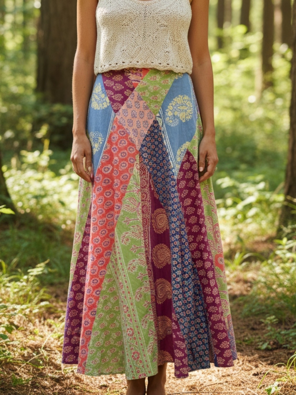 Vintage Aardvark Bohemian  Patchwork Skirt in Multicolor